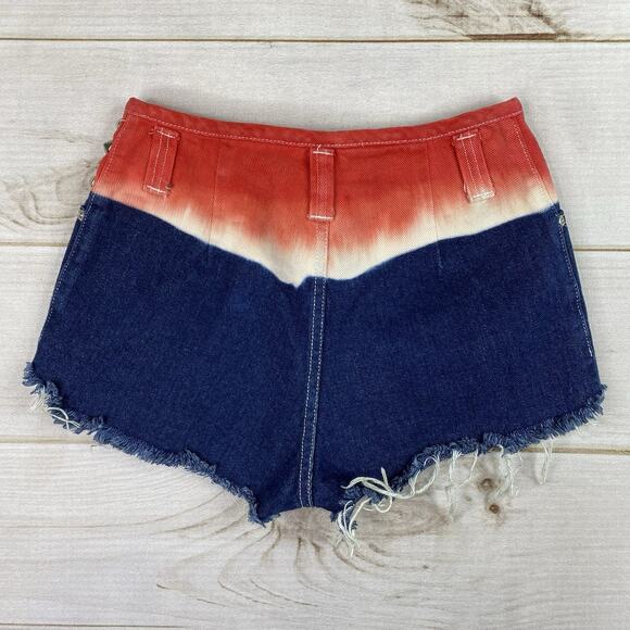 Vtg Erez Shorts Sz 2 Red White Blue Studded Denim Cut Off Raw Hem Made in USA - Picture 10 of 11